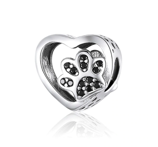 Charm Corazón Huella Mascota Negro