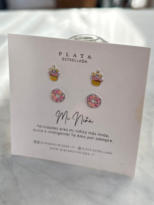 Conjunto Donnus Cupcake de Plata 925