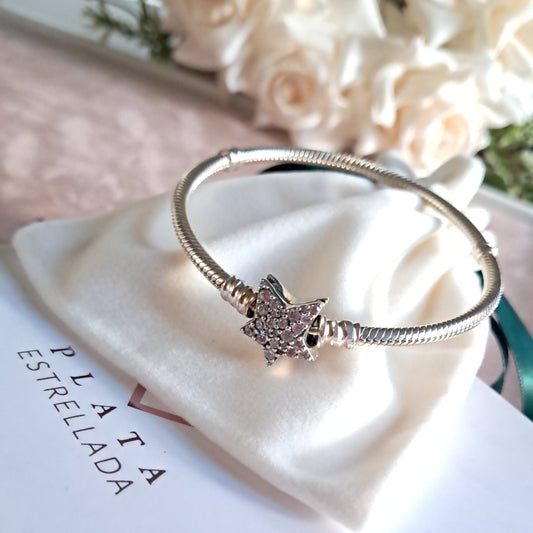pulsera charms, plata 925, pulsera cierre de estrella , pulsera serpiente, charms plata 925, joyería mujer, pulsera estrellas, pulsera elegante, plata estrellada, dijes mujer