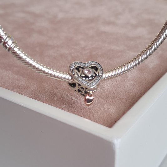 Charm Corazón Mom con Circonia en Plata 925